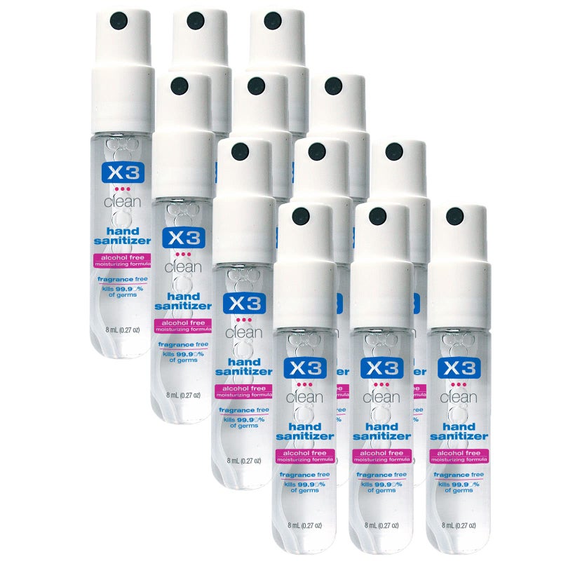 X3 Clean Mini Hand Sanitizer Spray Alcohol Free and Fragrance Free Pocket Size 027 Ounce Bottles Pack of 12